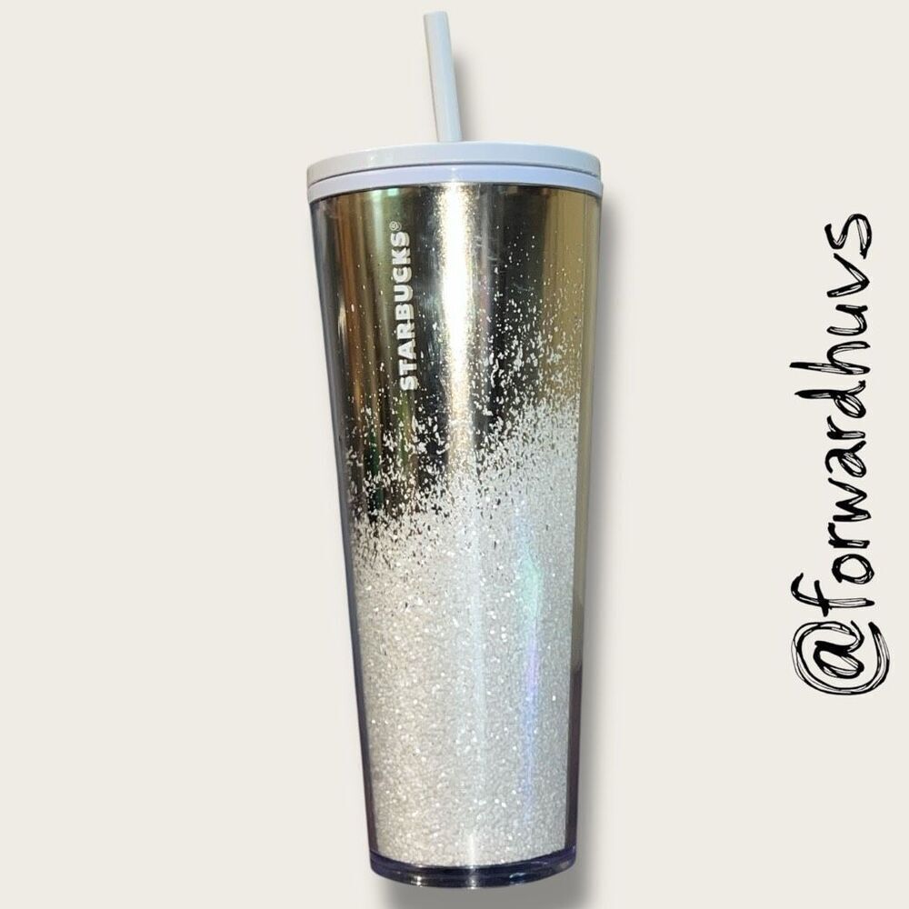 Starbucks Holiday Gold Cascading Snow Glitter Tumbler – Venti 24 oz